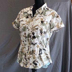 Watercolor print cap sleeve blouse